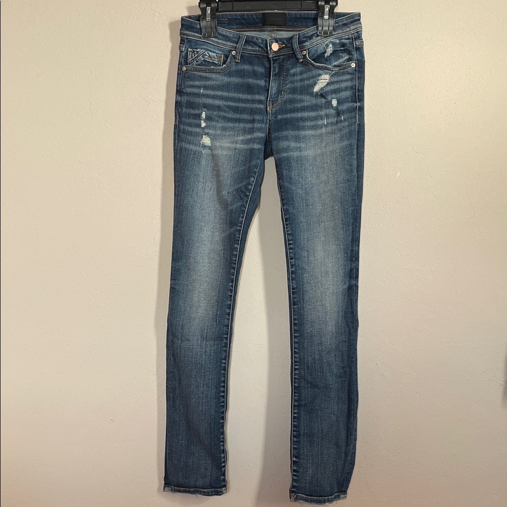 Buckle Distressed Blue Straight Leg Jeans